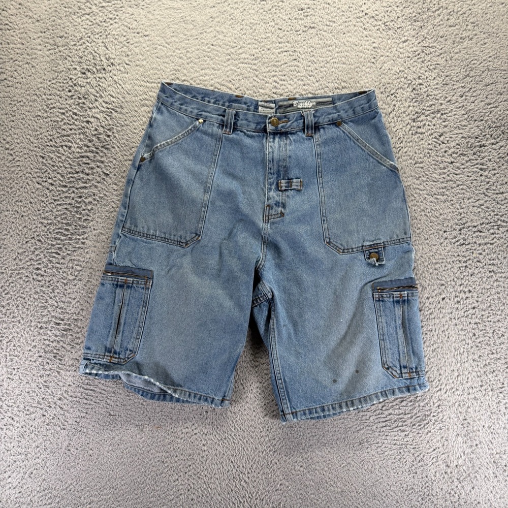 Brooklyn Xpress Shorts Men's 36 Blue Denim Cargo Workwear Travel Bermuda Faded